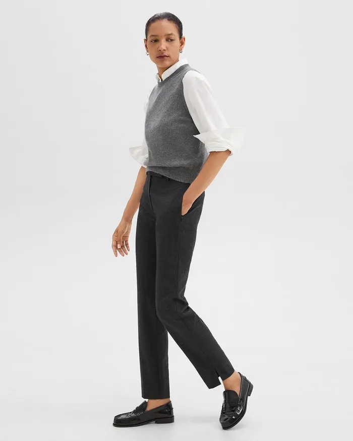 Women Theory Pants Tapered HighWaist Pant In Sleek Flannel New Charcoal Melange