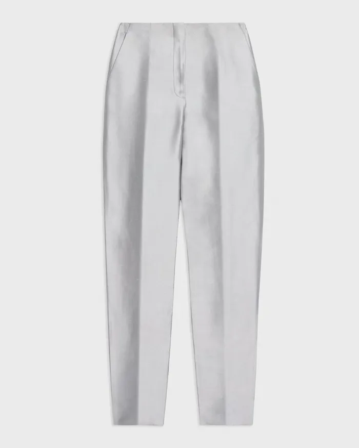 Women Theory Pants Tapered Slim Pant In Metallic Silk Twill Ice Grey