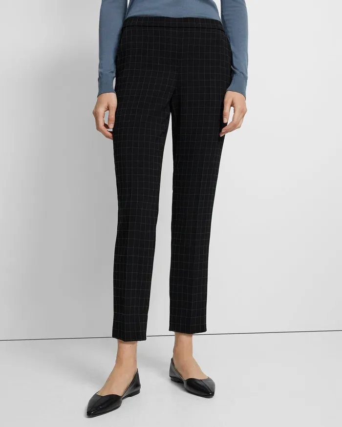 Women Theory Pants Treeca PullOn Pant In Checked Crepe Black Multi