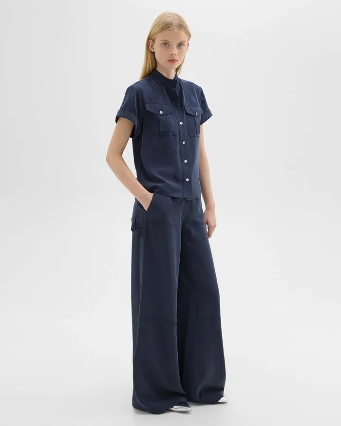 Women Theory Pants WideLeg Carpenter Pant In Fluid Twill Nocturne Navy