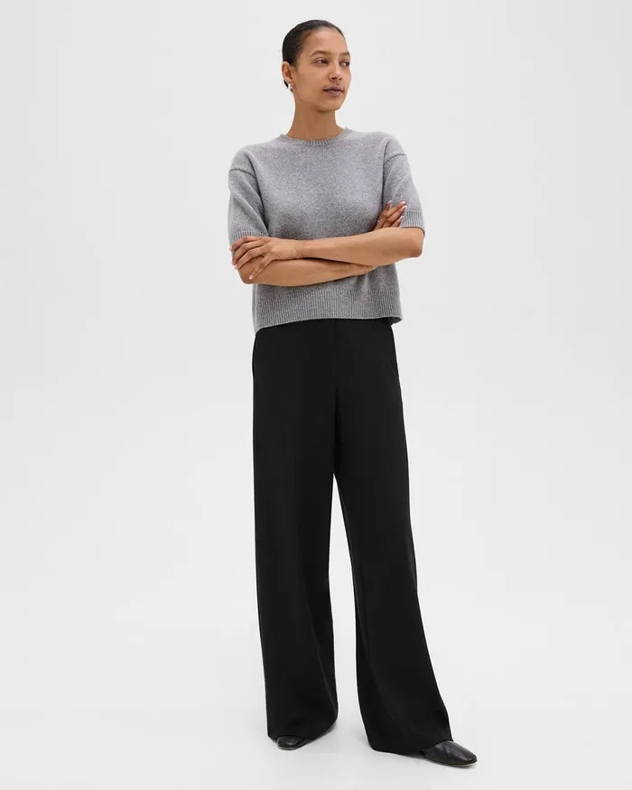 Women Theory Pants WideLeg Pant In DoubleKnit Jersey Black