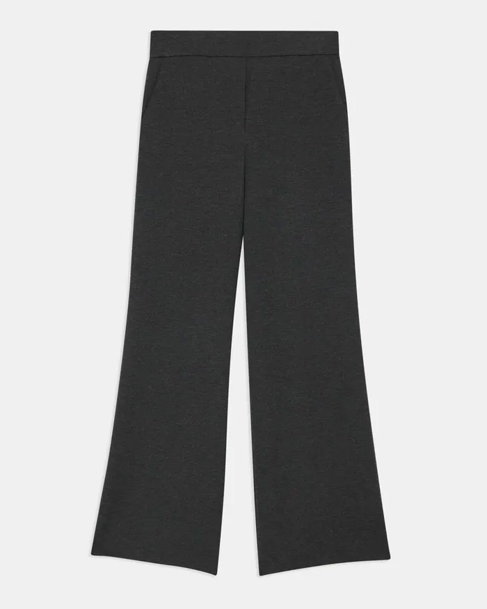 Women Theory Pants WideLeg Pant In DoubleKnit Jersey Charcoal Melangeoatmeal