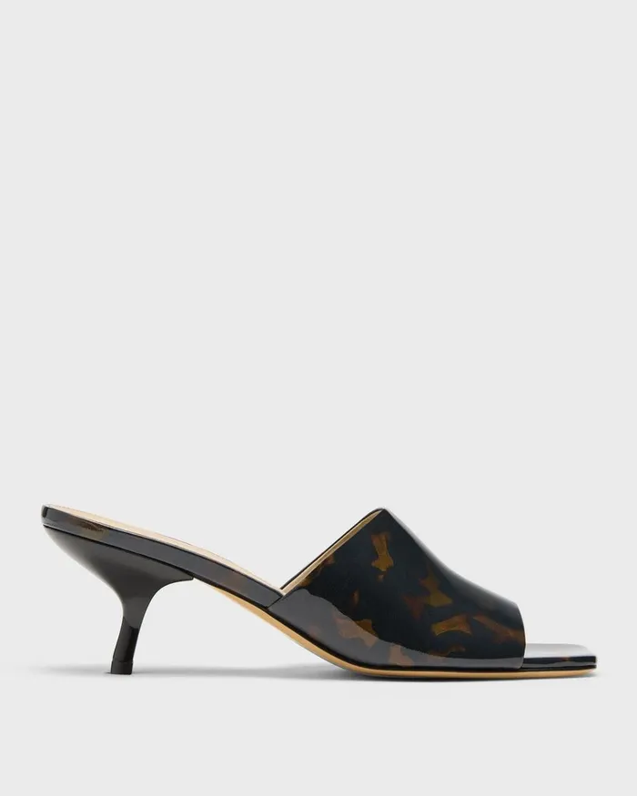 Women Theory Shoes Mule Sandal In Tortoiseshell Printed Leather Blackbrown