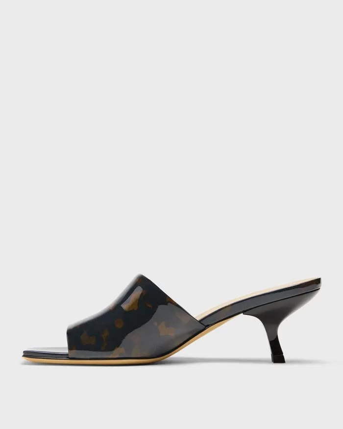 Women Theory Shoes Mule Sandal In Tortoiseshell Printed Leather Blackbrown