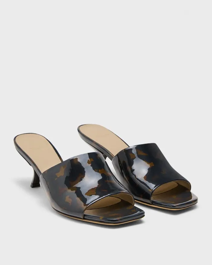 Women Theory Shoes Mule Sandal In Tortoiseshell Printed Leather Blackbrown