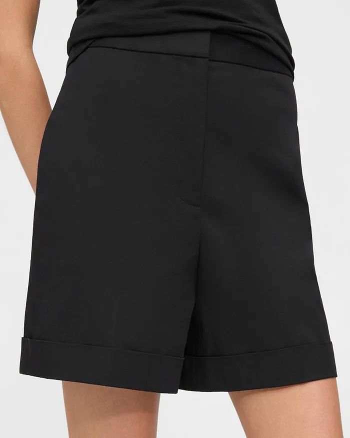 Women Theory Shorts Cuffed Short In Stretch Cotton Twill Black