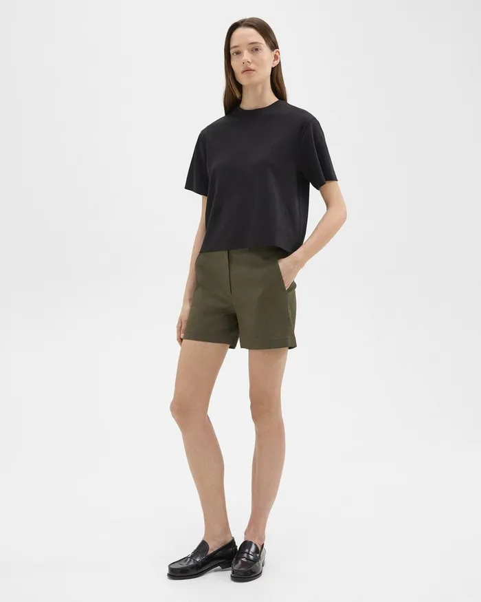 Women Theory Shorts Waist Tab Short In Good Linen Dark Olive