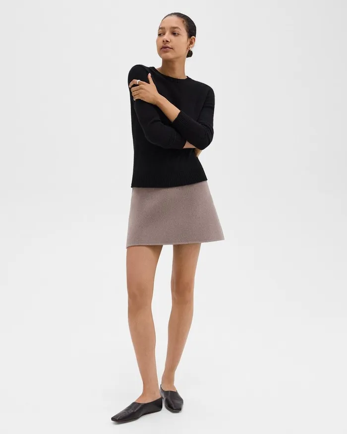 Women Theory Skirts HighWaist Mini Skirt In DoubleFace WoolCashmere Cinder Melange Women Theory Skirts HighWaist Mini Skirt In DoubleFace WoolCashmere Cinder Melange