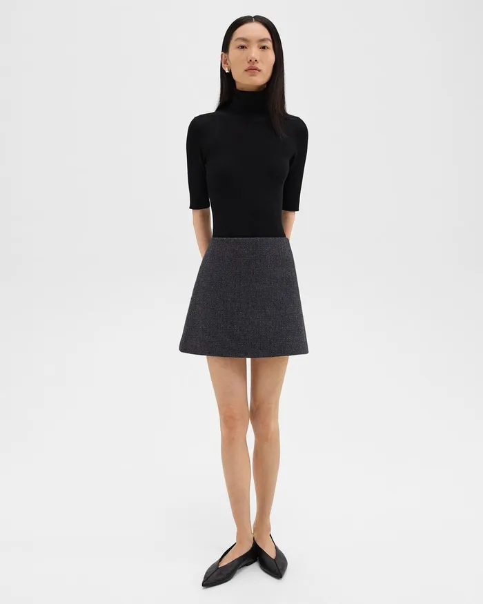 Women Theory Skirts HighWaist Mini Skirt In Tweed Charcoal Melange