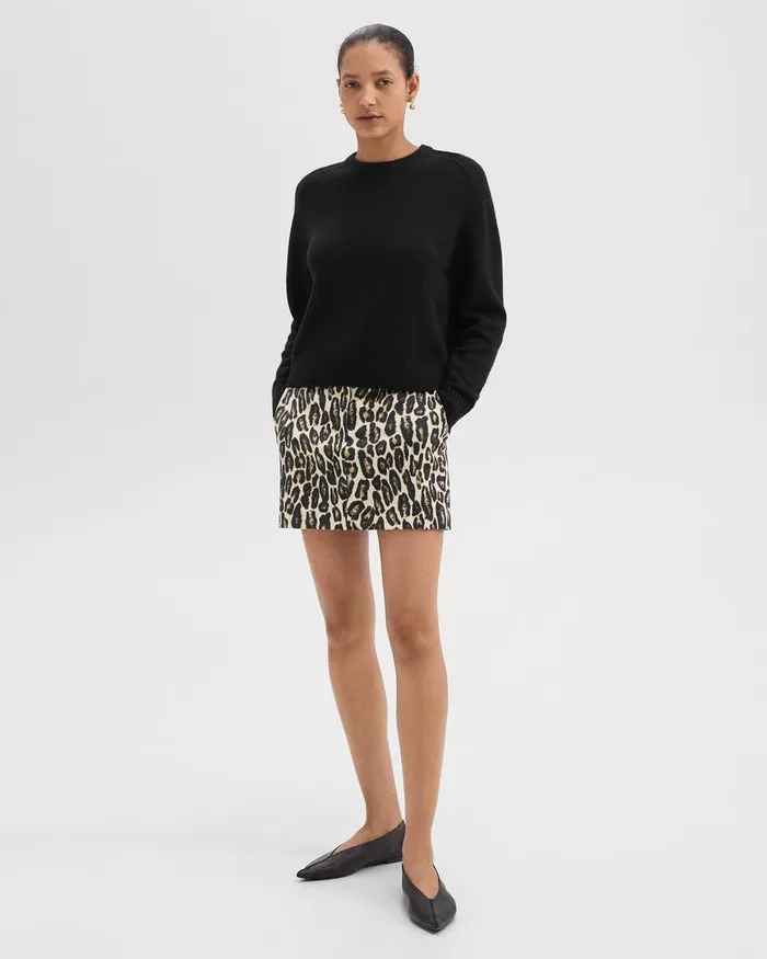 Women Theory Skirts Mini Trouser Skirt In Stretch Leopard Wool Beige Multi