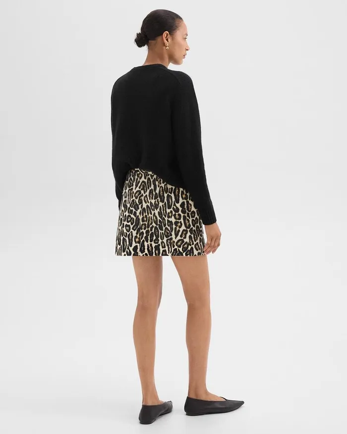Women Theory Skirts Mini Trouser Skirt In Stretch Leopard Wool Beige Multi