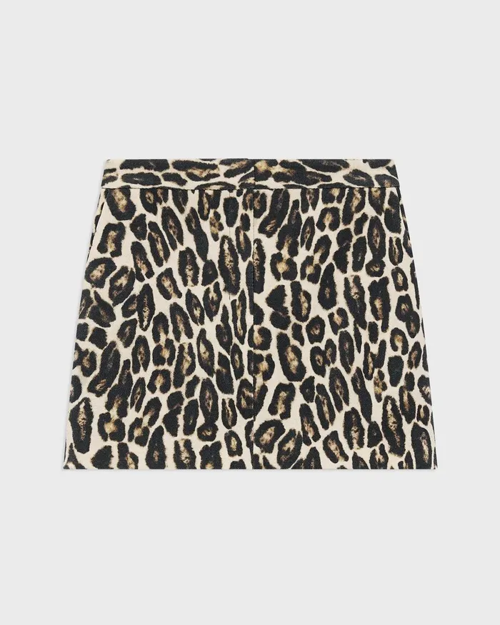 Women Theory Skirts Mini Trouser Skirt In Stretch Leopard Wool Beige Multi