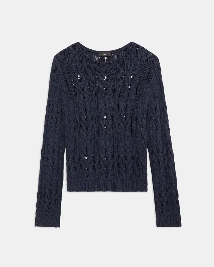 Women Theory Sweaters Cardigans Cable Knit Sweater In SilkCotton Navy