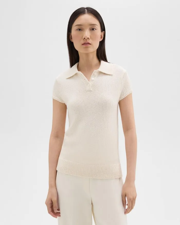 Women Theory Sweaters Cardigans Cap Sleeve Polo In CottonWool Boucleacute Off White Women Theory Sweaters Cardigans Cap Sleeve Polo In CottonWool Boucleacute Off White