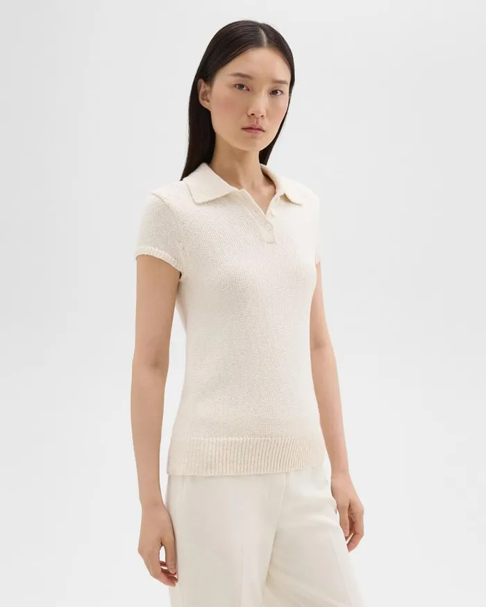 Women Theory Sweaters Cardigans Cap Sleeve Polo In CottonWool Boucleacute Off White