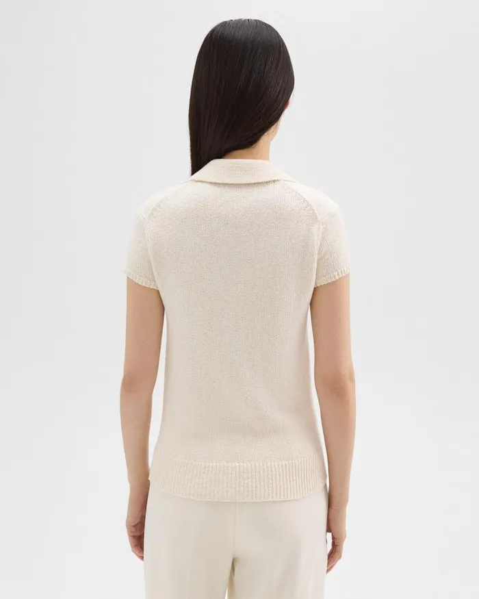 Women Theory Sweaters Cardigans Cap Sleeve Polo In CottonWool Boucleacute Off White