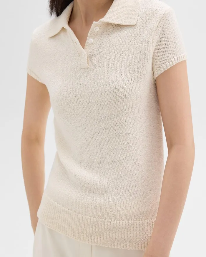 Women Theory Sweaters Cardigans Cap Sleeve Polo In CottonWool Boucleacute Off White