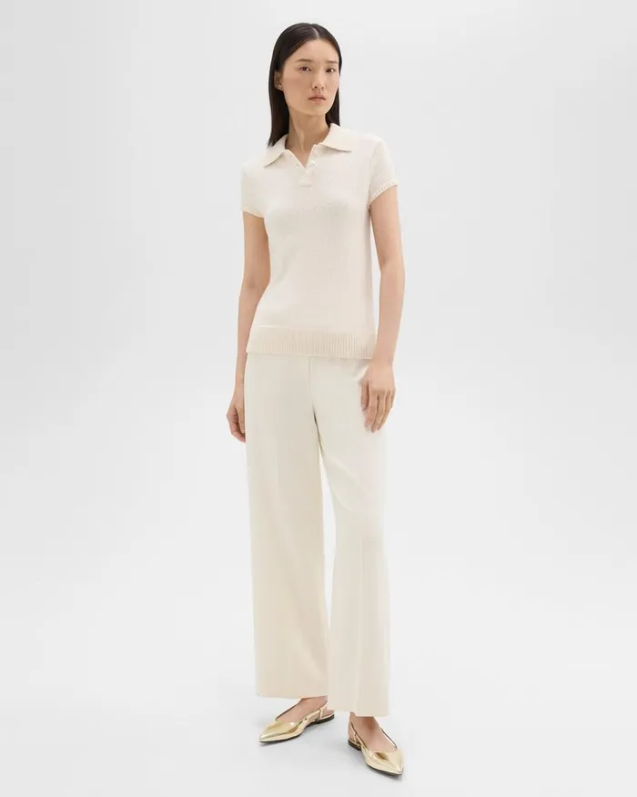Women Theory Sweaters Cardigans Cap Sleeve Polo In CottonWool Boucleacute Off White