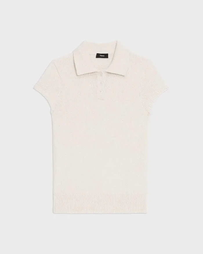 Women Theory Sweaters Cardigans Cap Sleeve Polo In CottonWool Boucleacute Off White