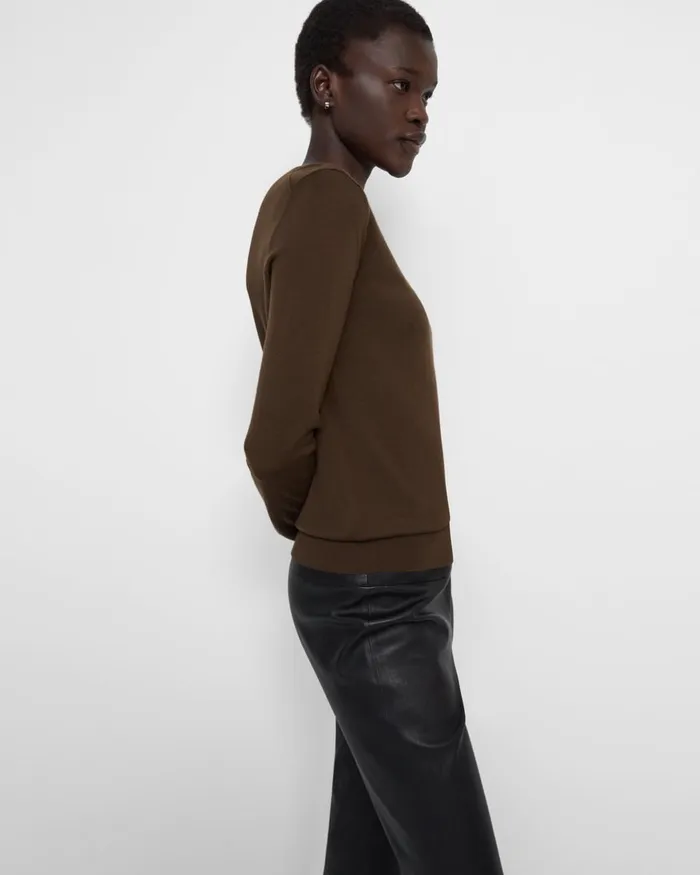 Women Theory Sweaters Cardigans Crewneck Sweater In Regal Wool Dark Cocoa