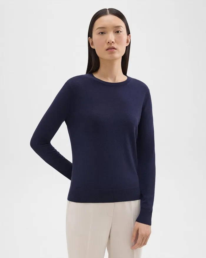 Women Theory Sweaters Cardigans Crewneck Sweater In Regal Wool Deep Navy