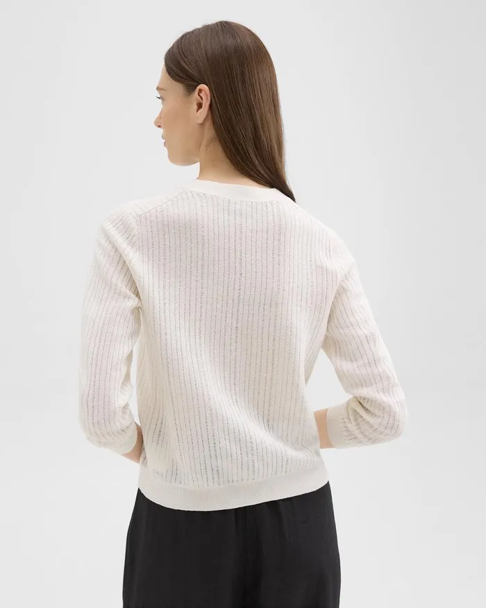 Women Theory Sweaters Cardigans Cropped Cardigan In LinenViscose Bone