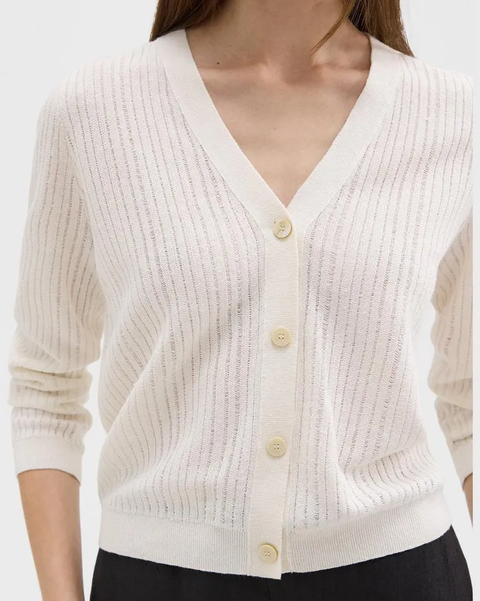 Women Theory Sweaters Cardigans Cropped Cardigan In LinenViscose Bone
