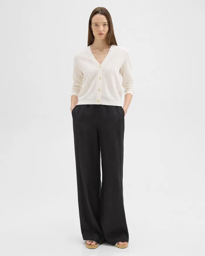 Women Theory Sweaters Cardigans Cropped Cardigan In LinenViscose Bone