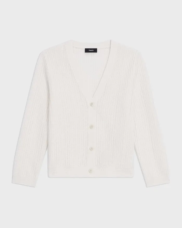 Women Theory Sweaters Cardigans Cropped Cardigan In LinenViscose Bone