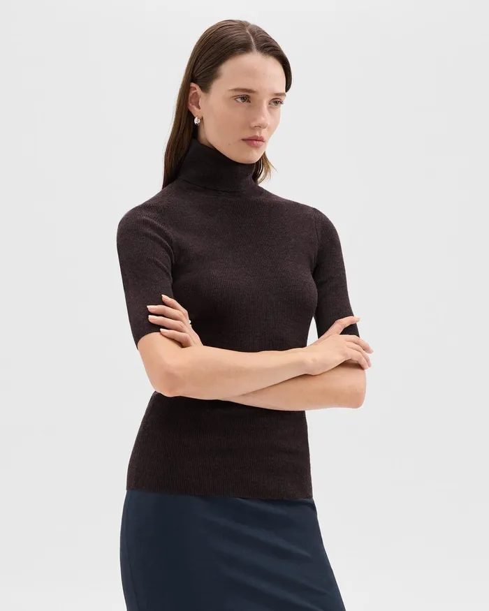 Women Theory Sweaters Cardigans Leenda ShortSleeve Turtleneck In Regal Wool Mink Melange Women Theory Sweaters Cardigans Leenda ShortSleeve Turtleneck In Regal Wool Mink Melange