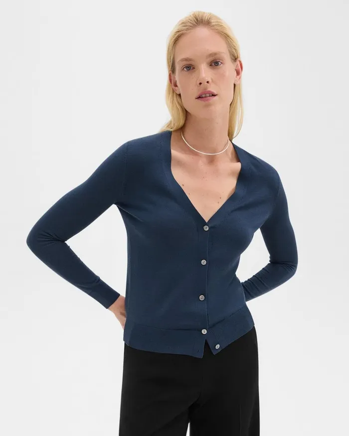 Women Theory Sweaters Cardigans VNeck Cardigan In Regal Wool Ash Blue