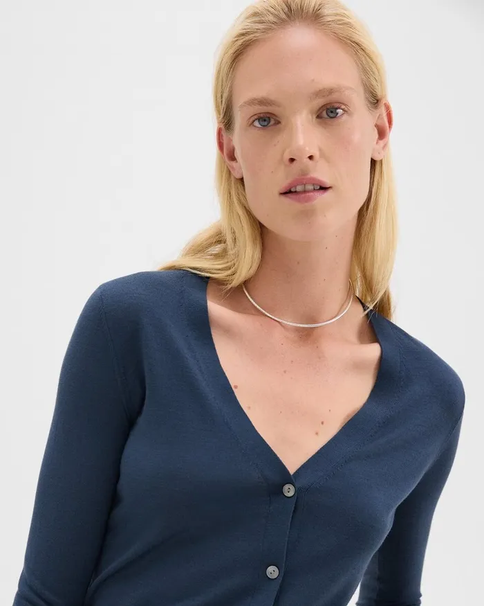 Women Theory Sweaters Cardigans VNeck Cardigan In Regal Wool Ash Blue