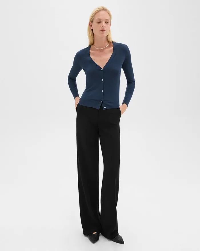 Women Theory Sweaters Cardigans VNeck Cardigan In Regal Wool Ash Blue