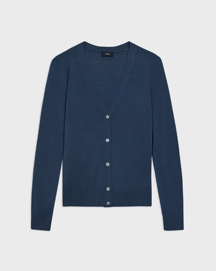 Women Theory Sweaters Cardigans VNeck Cardigan In Regal Wool Ash Blue
