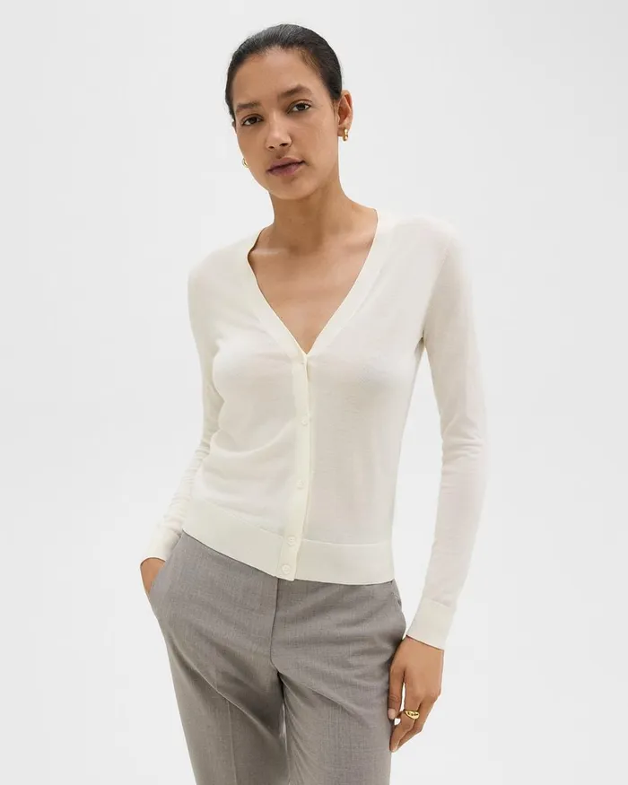 Women Theory Sweaters Cardigans VNeck Cardigan In Regal Wool New Ivory