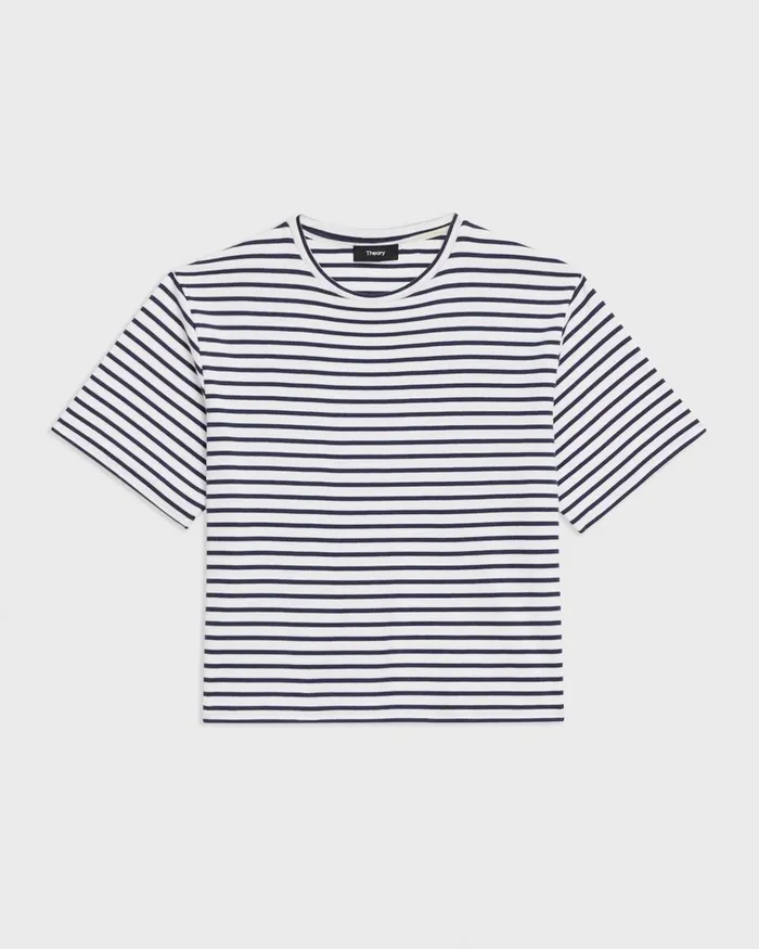Women Theory TShirts Tank Tops Boxy Tee In Striped Cotton Jersey Navy Multi