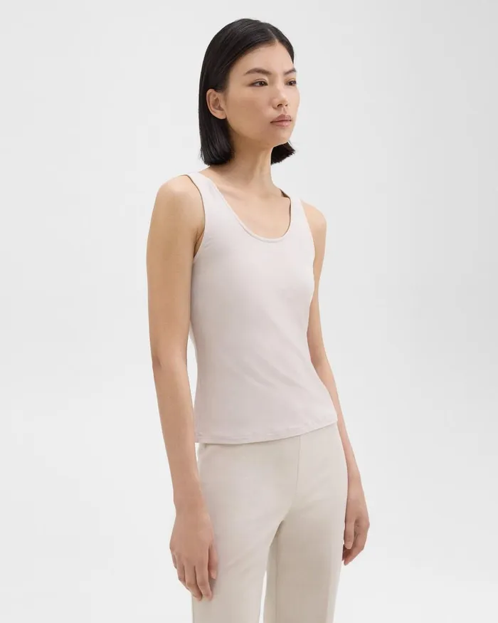 Women Theory TShirts Tank Tops Scoop Neck Tank Top In Rib Knit Viscose Sand