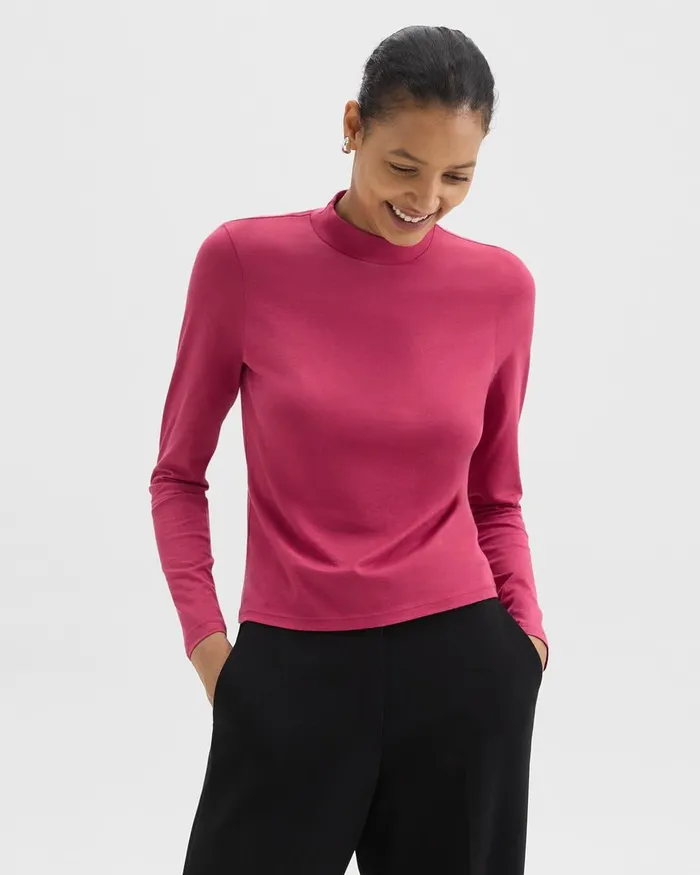 Women Theory TShirts Tank Tops Tiny Mock Neck Tee In Organic Cotton Deep Rose Women Theory TShirts Tank Tops Tiny Mock Neck Tee In Organic Cotton Deep Rose
