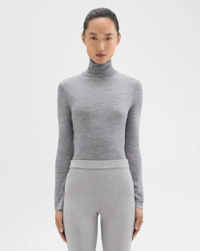 Women Theory TShirts Tank Tops Turtleneck Tee In Meacutelange Wool Jersey Grey Melange