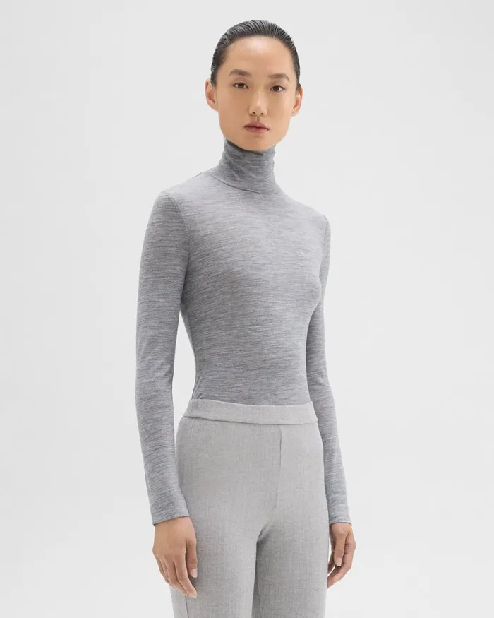 Women Theory TShirts Tank Tops Turtleneck Tee In Meacutelange Wool Jersey Grey Melange