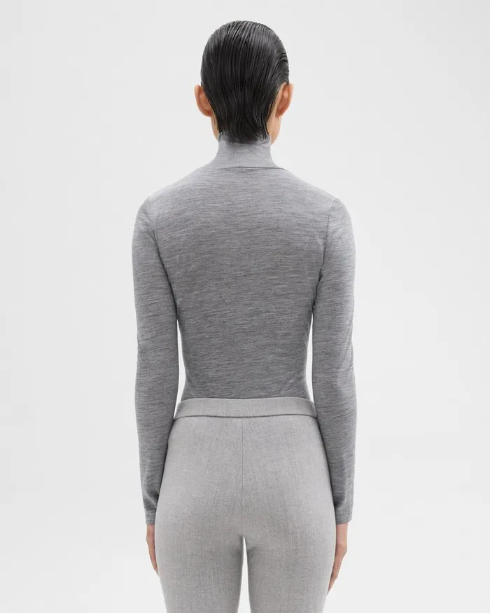 Women Theory TShirts Tank Tops Turtleneck Tee In Meacutelange Wool Jersey Grey Melange