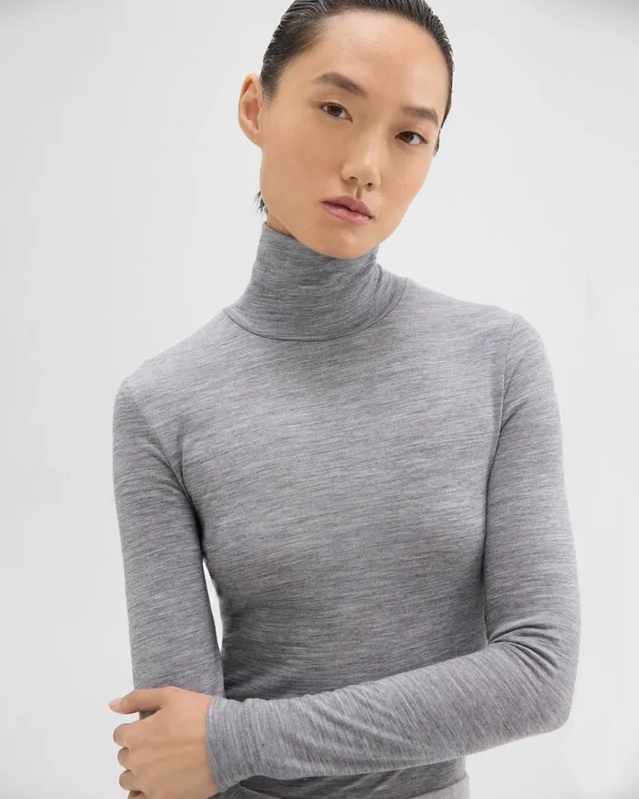 Women Theory TShirts Tank Tops Turtleneck Tee In Meacutelange Wool Jersey Grey Melange