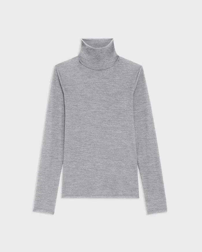 Women Theory TShirts Tank Tops Turtleneck Tee In Meacutelange Wool Jersey Grey Melange