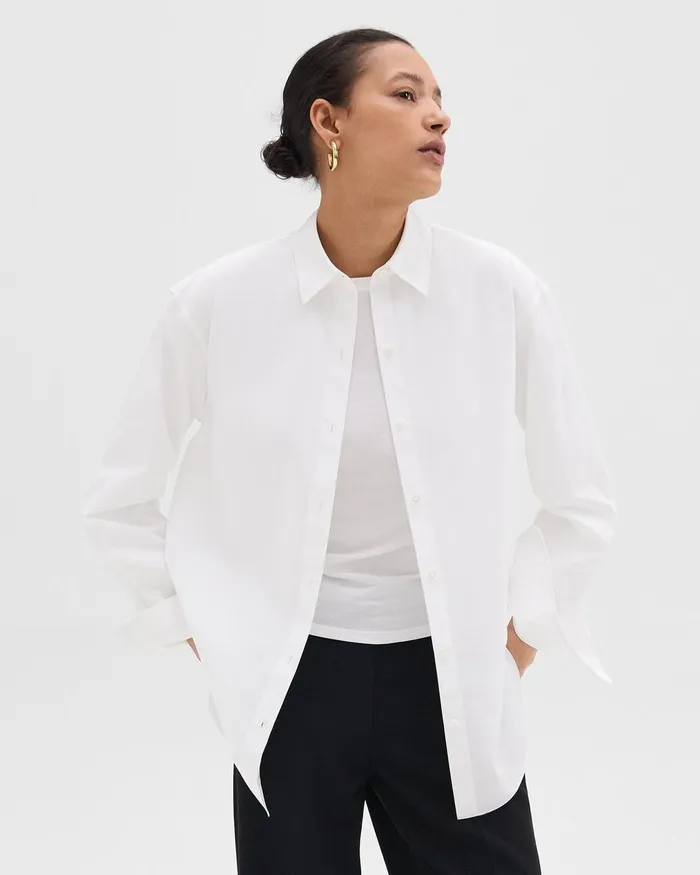 Women Theory Tops Boyfriend Shirt In Good Cotton White