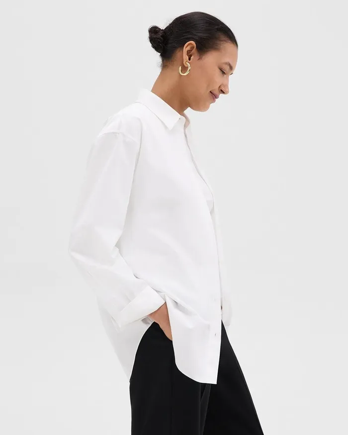 Women Theory Tops Boyfriend Shirt In Good Cotton White