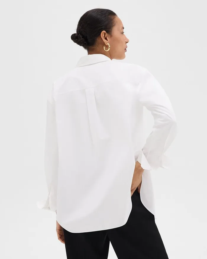 Women Theory Tops Boyfriend Shirt In Good Cotton White