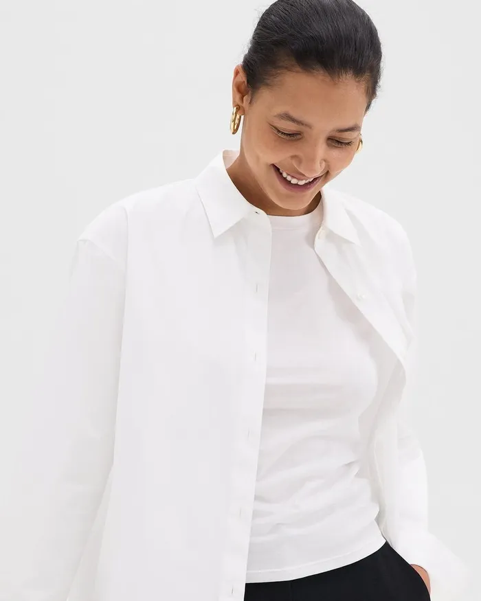 Women Theory Tops Boyfriend Shirt In Good Cotton White