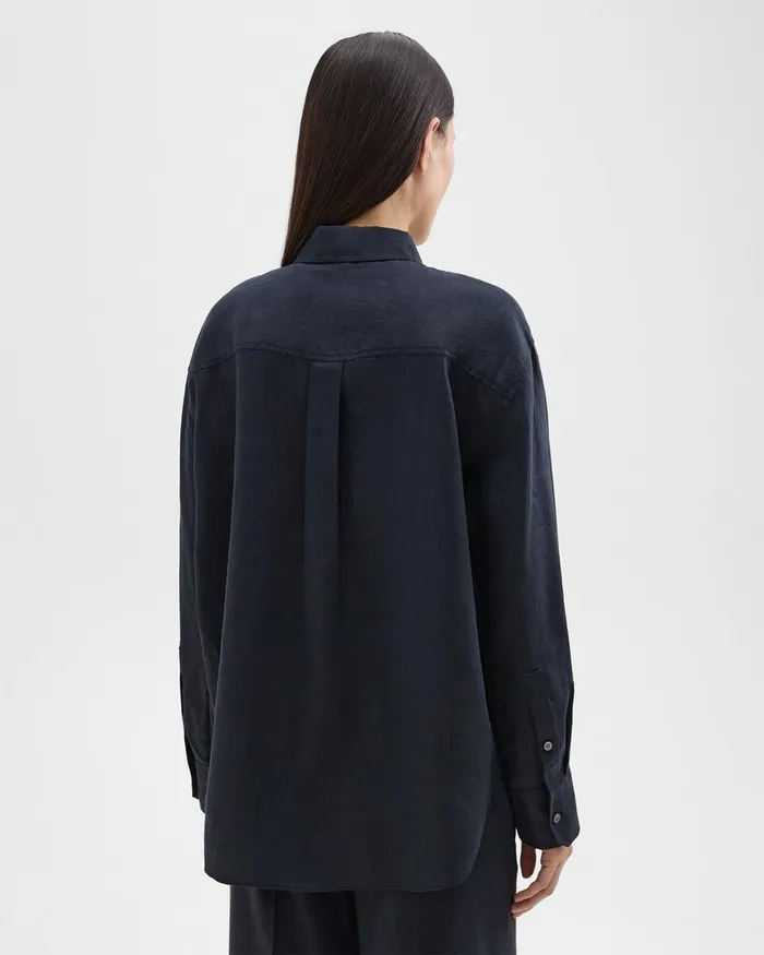 Women Theory Tops Boyfriend Shirt In Relaxed Linen Concord