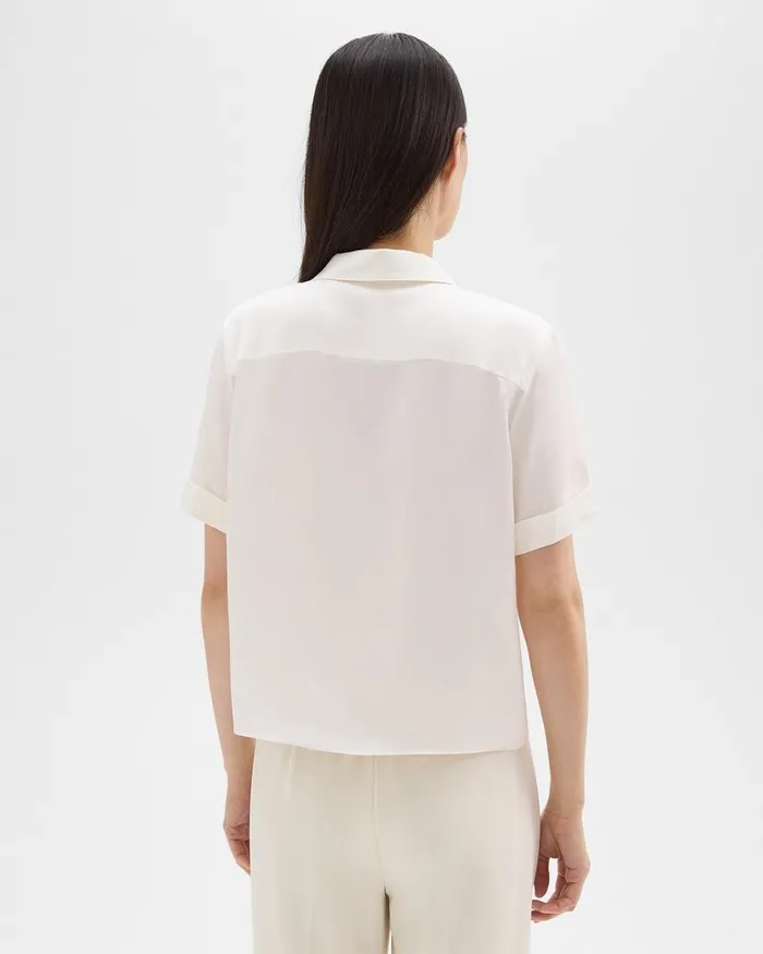 Women Theory Tops Camp Shirt In Silk Georgette Ivory
