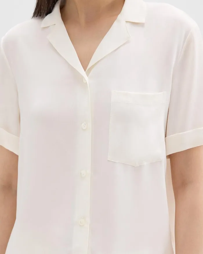 Women Theory Tops Camp Shirt In Silk Georgette Ivory